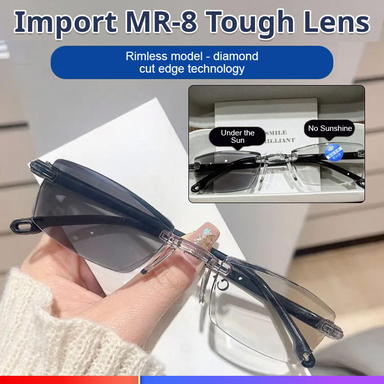 German Tech Intelligent Progressive Reading Glasses | Photochromic Multifocal | Anti Blue Light MR-8 Lens |Unbreakable Frameless Design 👓☀️