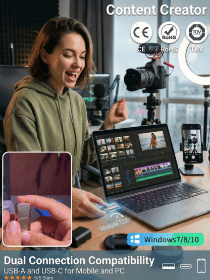 🚀 Fix "Storage Full" | Certified 64TB SSD | GDPR Secure Dual Port 🛡️Stop Cloud Fees | Certified IPX4 Waterproof 64TB | 300MB/s Tested 🔒