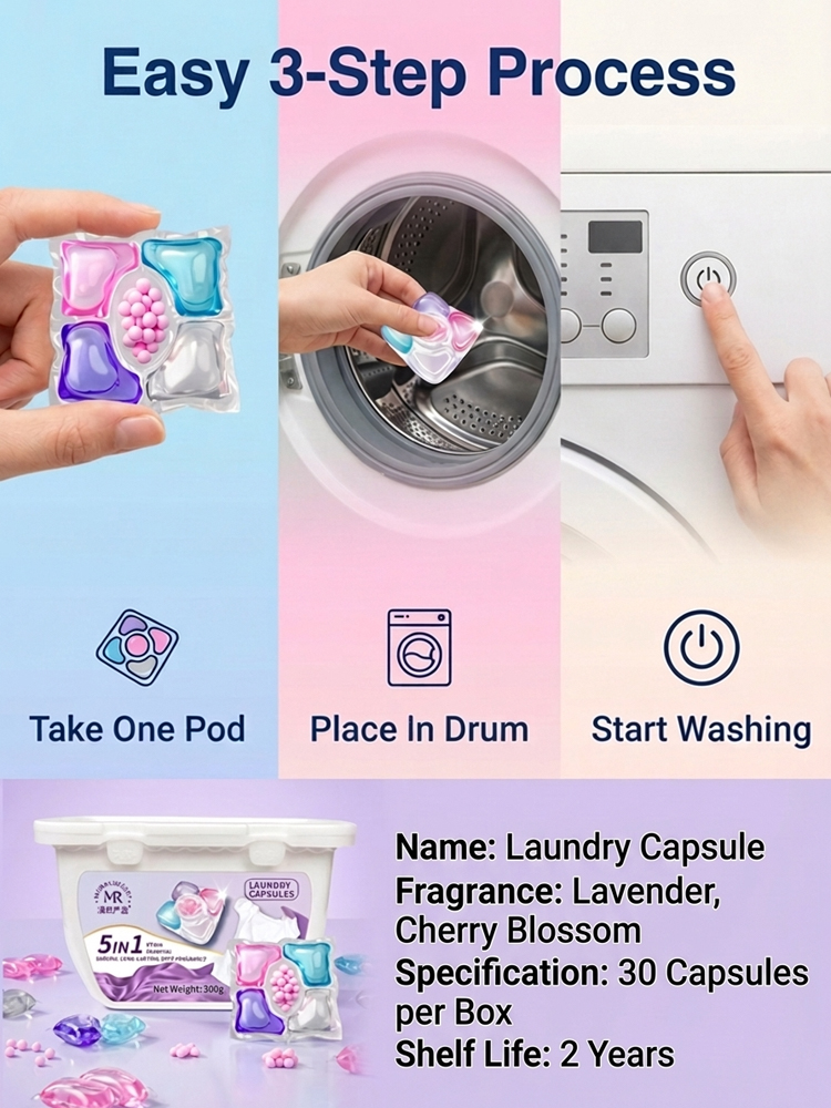 【Long-lasting fragrance for 30 days】EcoWash 5-in-1 Laundry Pods | 15s Fast Dissolve in Cold Water | Plant Based Hypoallergenic |Odor Removal 🌸💧