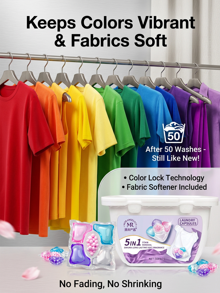 【Long-lasting fragrance for 30 days】EcoWash 5-in-1 Laundry Pods | 15s Fast Dissolve in Cold Water | Plant Based Hypoallergenic |Odor Removal 🌸💧