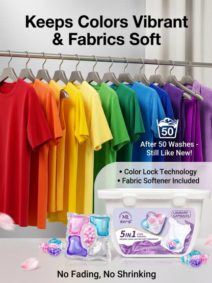 【Long-lasting fragrance for 30 days】EcoWash 5-in-1 Laundry Pods | 15s Fast Dissolve in Cold Water | Plant Based Hypoallergenic |Odor Removal 🌸💧
