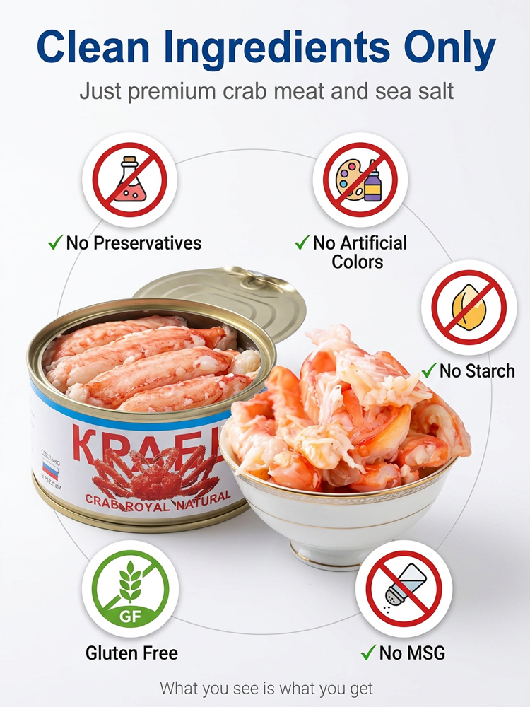Russian Ready-to-Eat Canned Crab Leg Meat【Wild Caught High Protein King Crab Legs Only 100 Calories Per Leg】