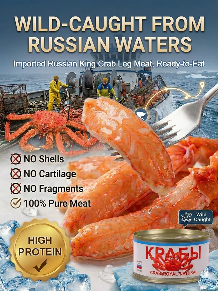 Russian Ready-to-Eat Canned Crab Leg Meat【Wild Caught High Protein King Crab Legs Only 100 Calories Per Leg】