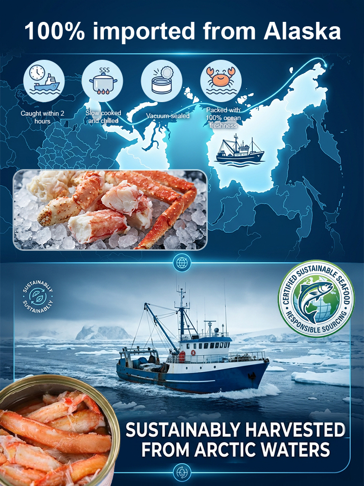 Russian Ready-to-Eat Canned Crab Leg Meat【Wild Caught High Protein King Crab Legs Only 100 Calories Per Leg】