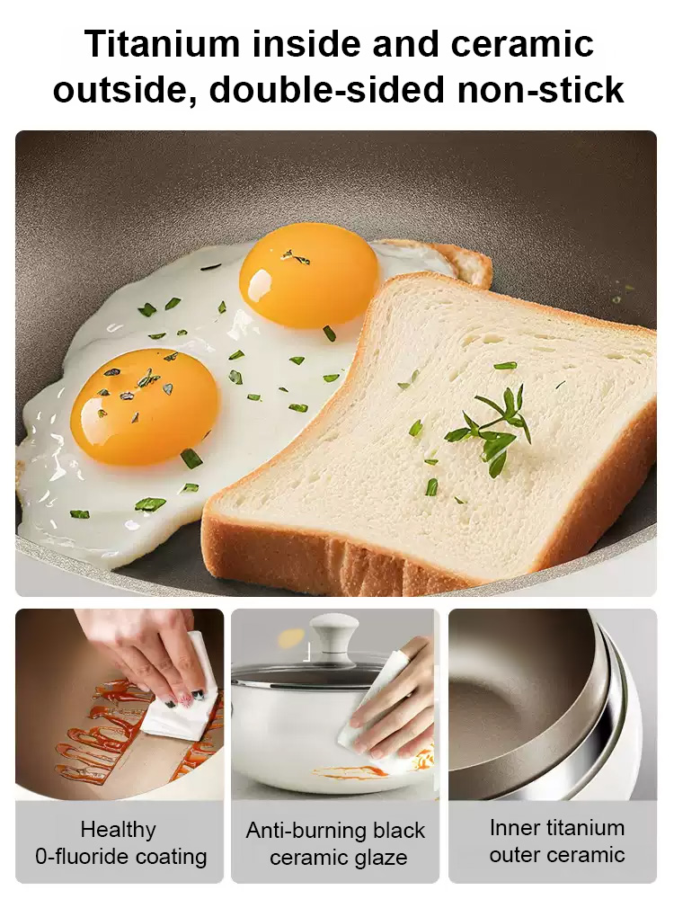 No coating, no splatter and Super durable🔥Multifunctional Titanium Ceramic Large-Bellied Non-Stick Pan