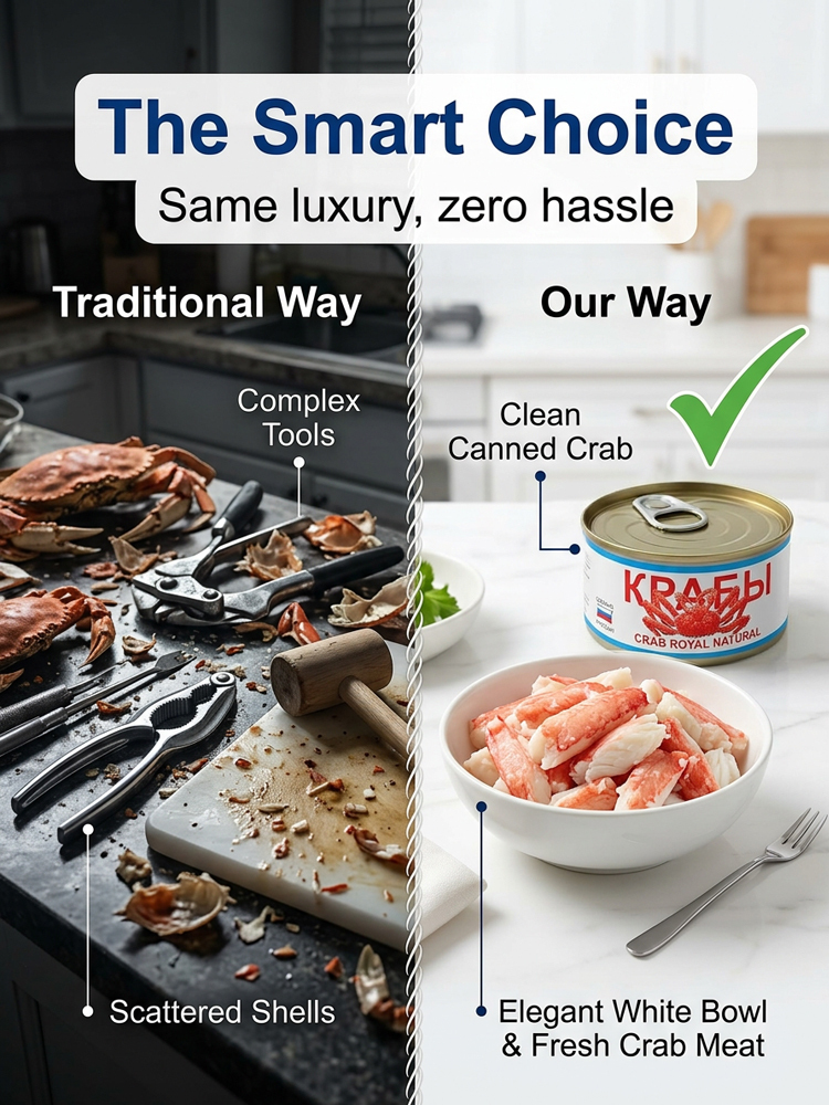 Russian Ready-to-Eat Canned Crab Leg Meat【Wild Caught High Protein King Crab Legs Only 100 Calories Per Leg】