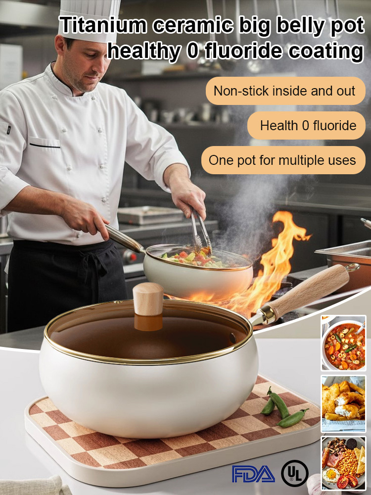 No coating, no splatter and Super durable🔥Multifunctional Titanium Ceramic Large-Bellied Non-Stick Pan