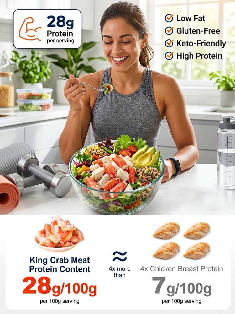 Russian Ready-to-Eat Canned Crab Leg Meat【Wild Caught High Protein King Crab Legs Only 100 Calories Per Leg】