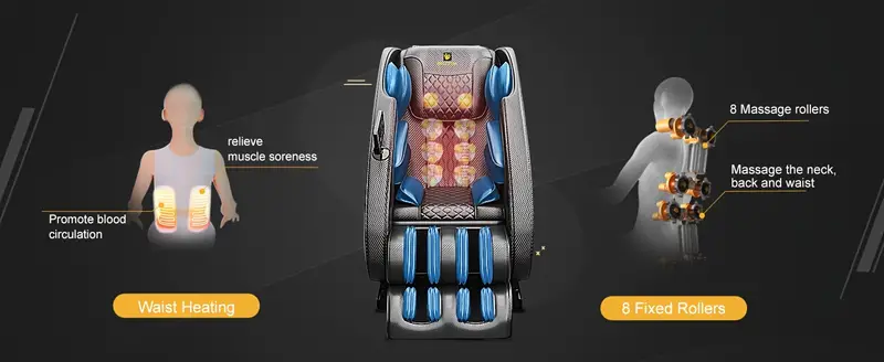 Silla de masaje con  ,   de cuerpo completo,   de   con altavoz inalámbrico, rodillo para pies. detalles 1