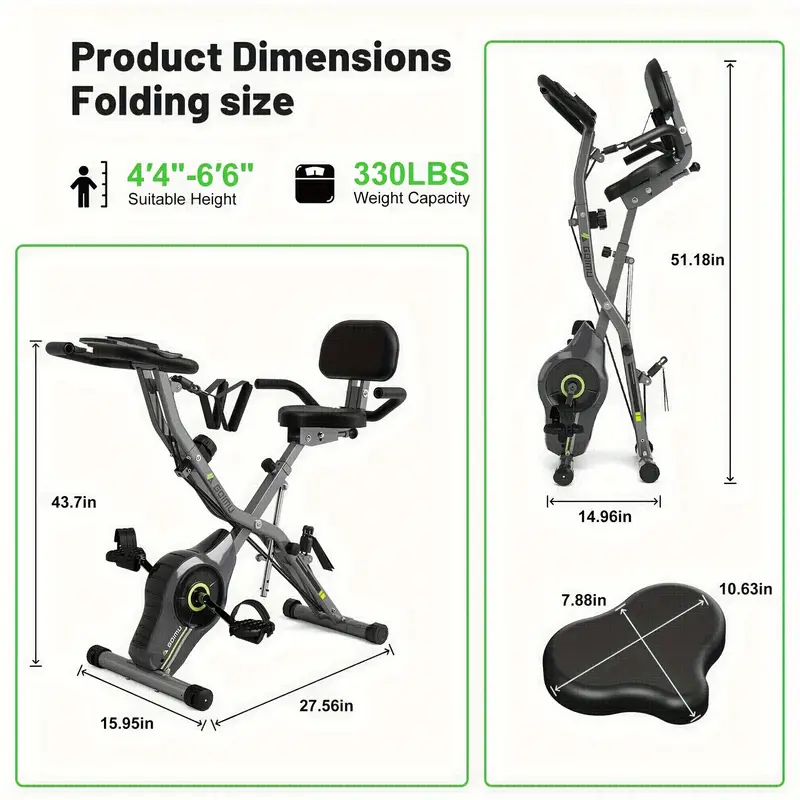 MITONOS 1pc Bicicleta de ejercicio, Bicicleta estacionaria plegable 5 en 1, Para entrenamiento en casa, Resistencia ajustable de 16 niveles, Con capacidad de 330 libras detalles 0