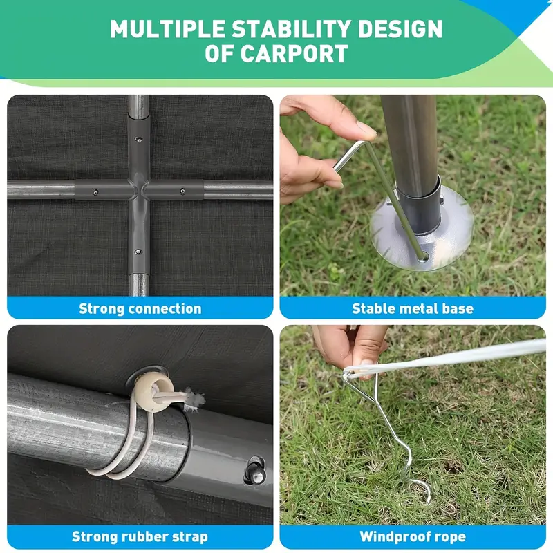 Carpa para coche de alta resistencia de 10x20 pies/12x20 pies, marquesina para coche, garaje portátil, fácil de montar, carpa estable para coche, bicicleta, barco, fiesta (gris) Regalo de Halloween Navidad detalles 4