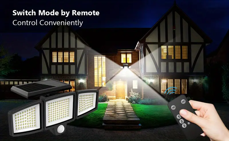 2 Paquetes/1 Paquete Luz Solar para Exteriores 4500LM 220 LED Luz de Seguridad con Control Remoto, Luz de Sensor de Movimiento de  , Luz de Pared de Inundación de   de  °, Resistente al Óxido, 3 Modos detalles 1