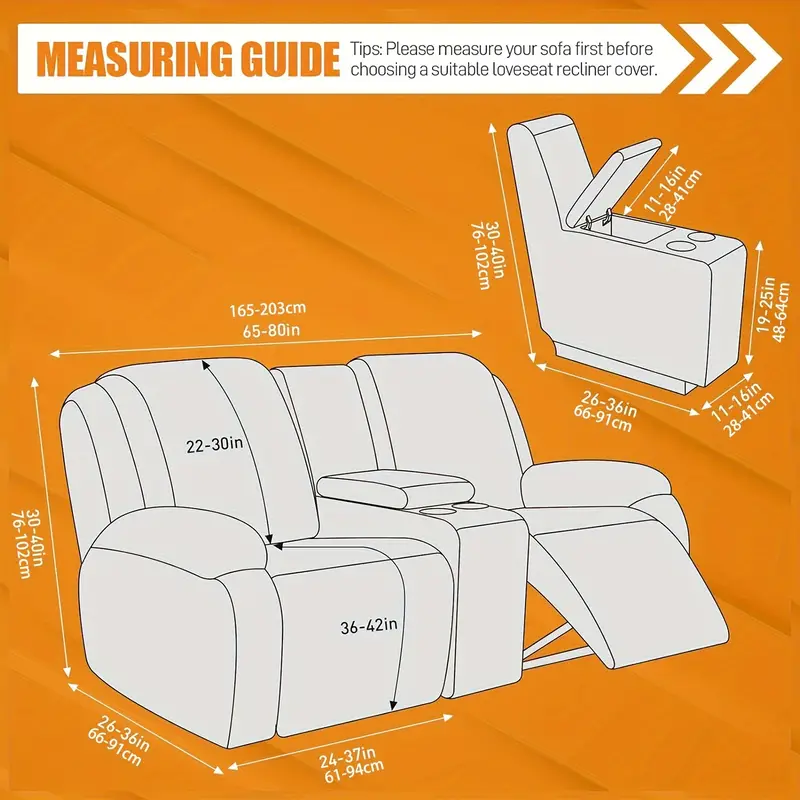 Conjunto de funda para sillón reclinable de 8 piezas con consola central - Ajuste elástico amigable para mascotas de poliéster y spandex con cierre de banda elástica, diseño de una sola pieza lavable a máquina protector de muebles para sillas de masaje de teatro de asiento doble detalles 1