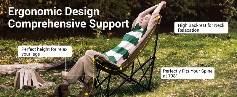   Silla de Camping Acolchada de Gran Tamaño - Silla Plegable Mariposa XL Cómoda para Exteriores con Bolsa de Transporte, Silla de Camping Portátil para Adultos, Interior y Césped Soporta 300 Libras, Caqui detalles 2