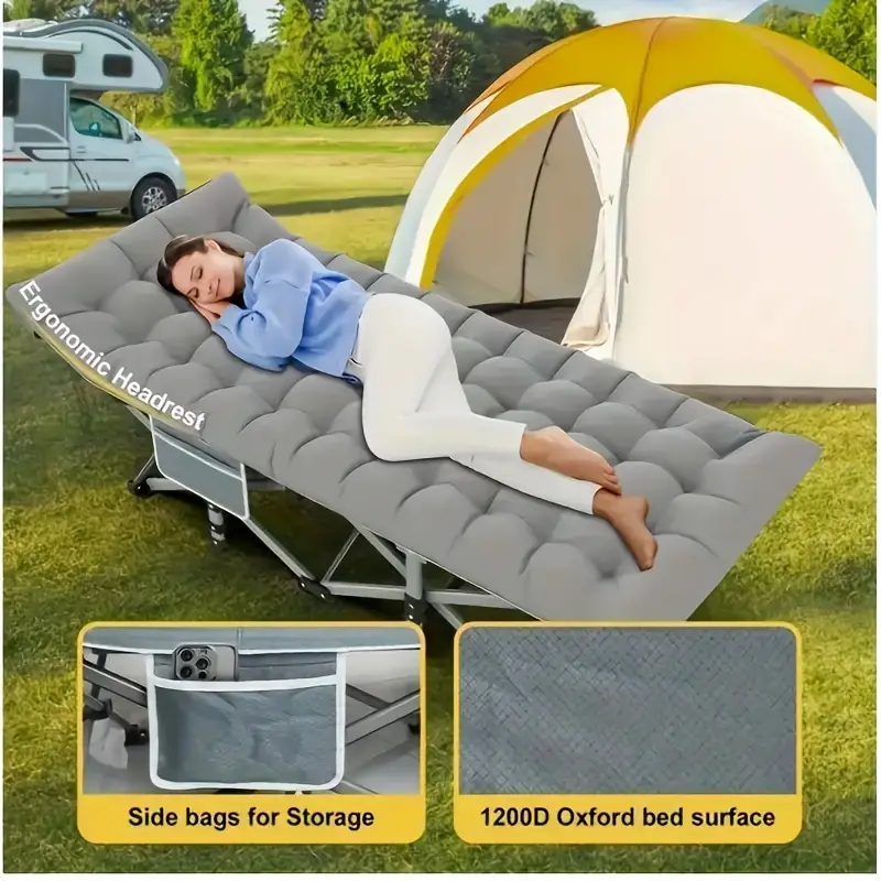 1 pza.s 75in cama plegable extragrande para exteriores, cama de camping con colchón de   cara, cama plegable portátil para invitados, cama para dormir   resistencia con bolsa de  , asientos de   para  ,   y pista. detalles 2