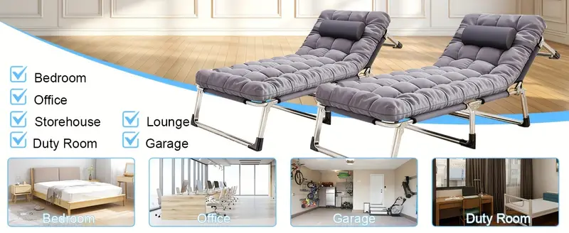 Cama plegable portátil para  , tumbona de gran tamaño de 28.7 pulgadas, ajustable en 5 posiciones, con almohada, capacidad de peso de 500  , tela Oxford   resistencia 1200D con colchón, para viajes, habitación,  , garaje. detalles 3