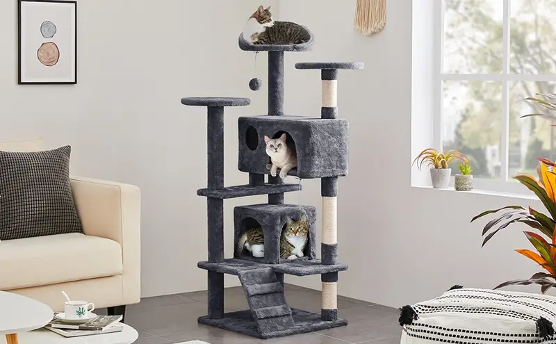 Cat Tree 54in Cat Tower Condominio con 2 condominios y 2 bolas colgantes y 3 postes rascadores Casa   para gatos para gatitos y gatos detalles 3