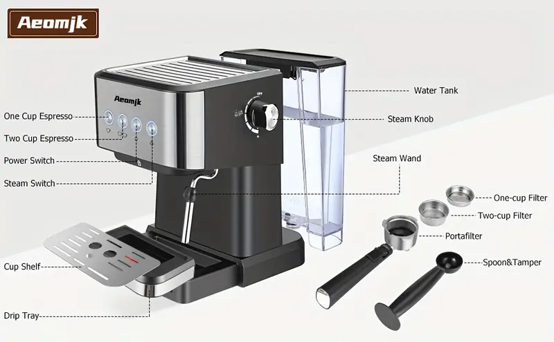 Máquina de café expreso de calentamiento rápido, con varilla espumadora de leche, perfecta para baristas domésticos y vehículos recreativos, presión de 20 bares para un   y sabroso detalles 1