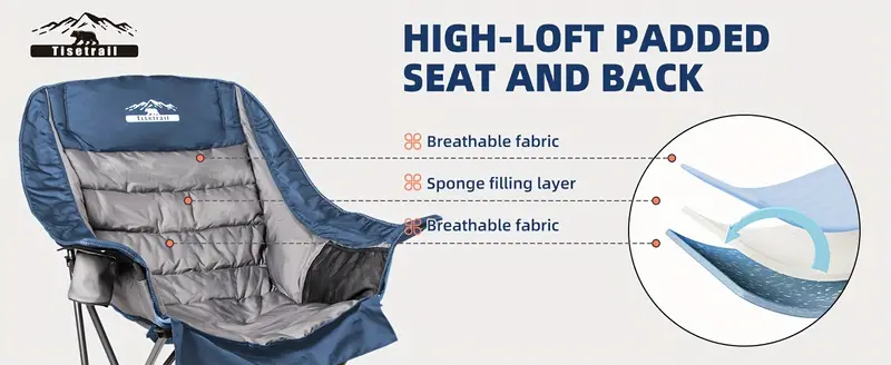 Silla de camping mecedora de gran tamaño  , sillas de camping totalmente acolchadas para adultos con bolsillo lateral y portavasos, capacidad de 500 libras para trabajo pesado,   y gris detalles 1