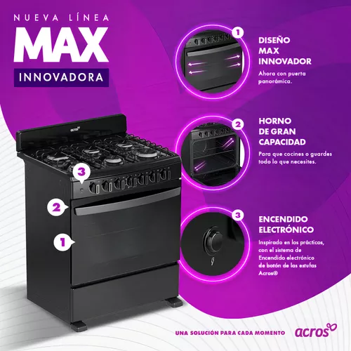 Estufa Al Piso A Gas Acros 30 Negro Encendido Electrónico