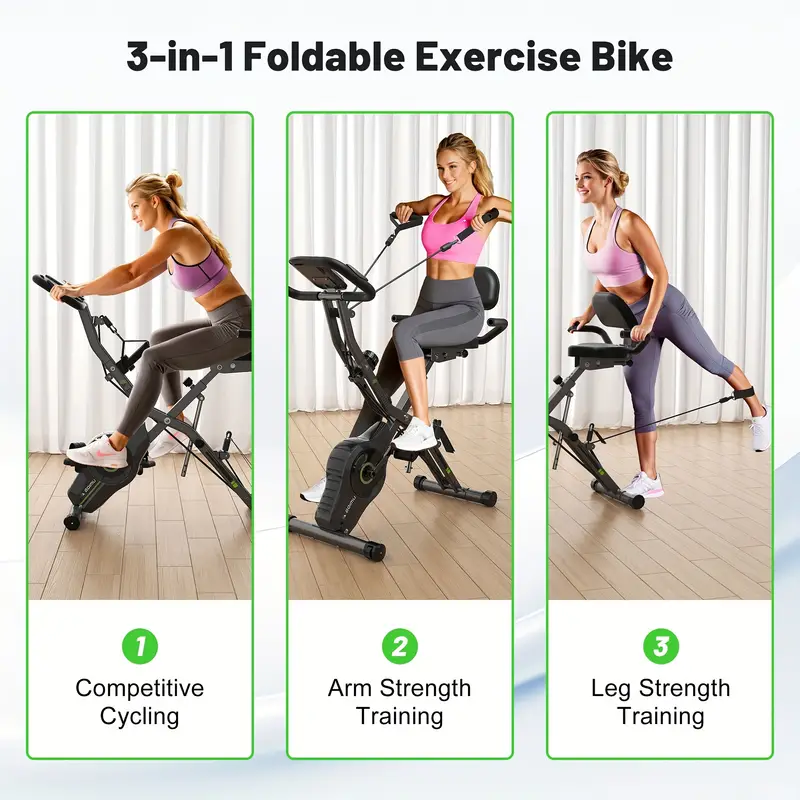 MITONOS 1pc Bicicleta de ejercicio, Bicicleta estacionaria plegable 5 en 1, Para entrenamiento en casa, Resistencia ajustable de 16 niveles, Con capacidad de 330 libras detalles 4