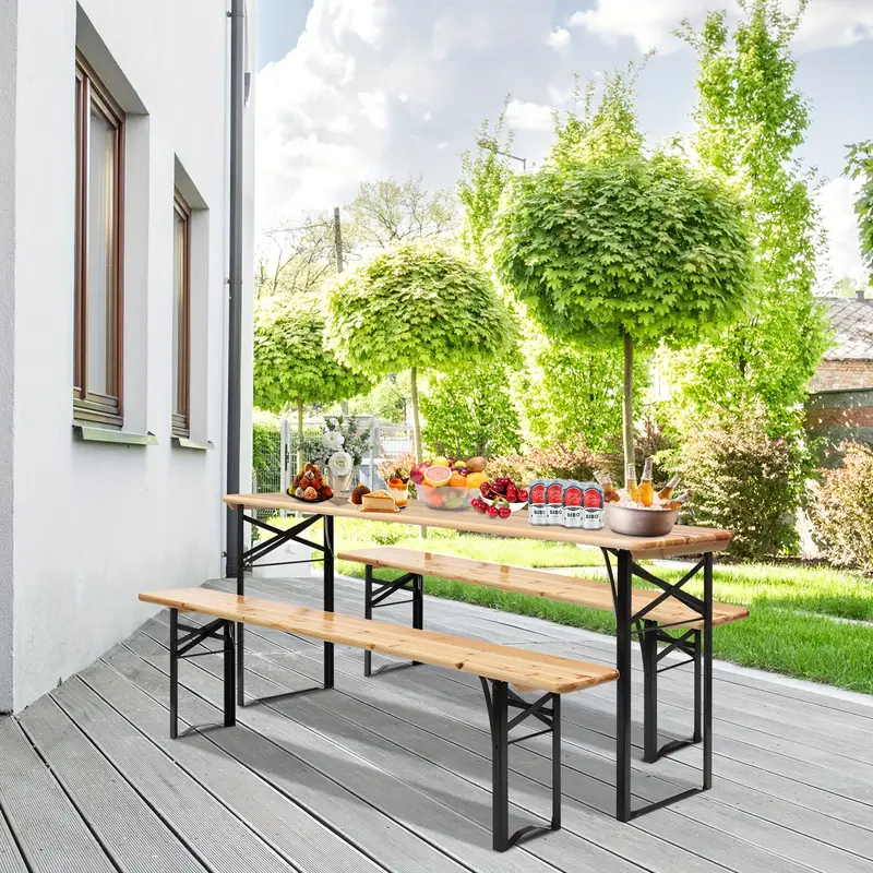 Conjunto De Mesa Y Banco Plegable De   Patas, Mesa De Picnic Con Tapa De Madera Plegable, Conjunto De Muebles De Exterior De Madera Maciza Para Actividades Al Aire   Y Jard&iacute;n detalles 8