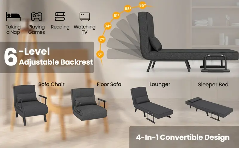 Sillón Cama Convertible De 6 Posiciones Con Cojín, Color   detalles 1