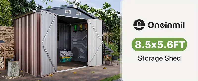 Cobertizo de almacenamiento para exteriores de 8.5 X 5.6, cobertizo de metal con puerta con cerradura para patio trasero, jardín detalles 0