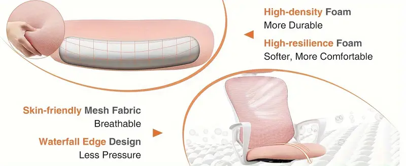 Sillas de trabajo ergonómicas con respaldo alto de malla, ruedas y reposacabezas ajustables, silla de escritorio para computadora de oficina, soporte lumbar, reposabrazos para el hogar, dormitorio, rosa detalles 1