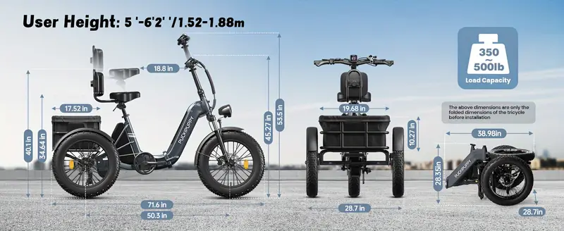   eléctrico para adultos con motor de 750 W, batería de   18 AH, clase de camioneta 500 LB de carga   eléctrico con llanta gruesa de 20 y canasta  , autonomía de 60 millas, para   y   de montaña, Husky detalles 7