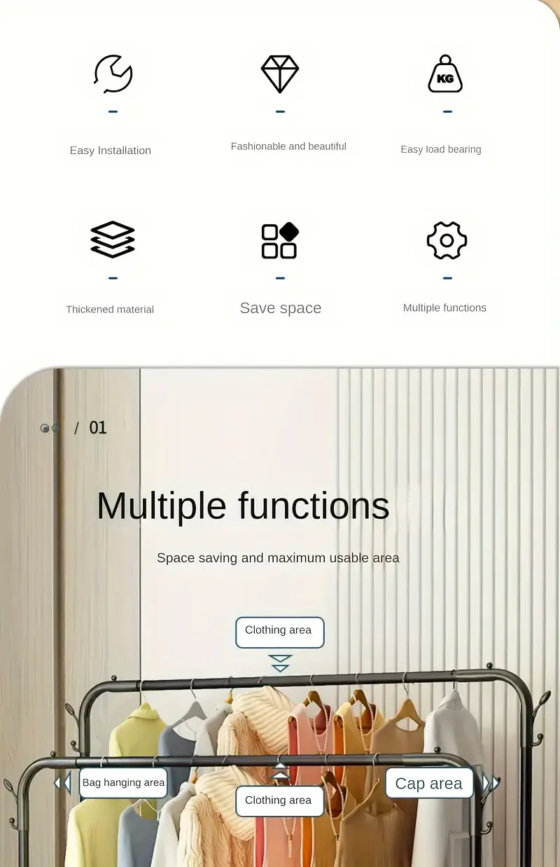 Estante de ropa metálico   con estante para zapatos - Almacenamiento de ropa de gran capacidad para dormitorio,  , baño,   - Armario y soporte de   de ropa multifuncional (1-Pack) detalles 1