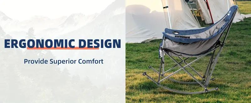 Silla de camping mecedora de gran tamaño  , sillas de camping totalmente acolchadas para adultos con bolsillo lateral y portavasos, capacidad de 500 libras para trabajo pesado,   y gris detalles 7