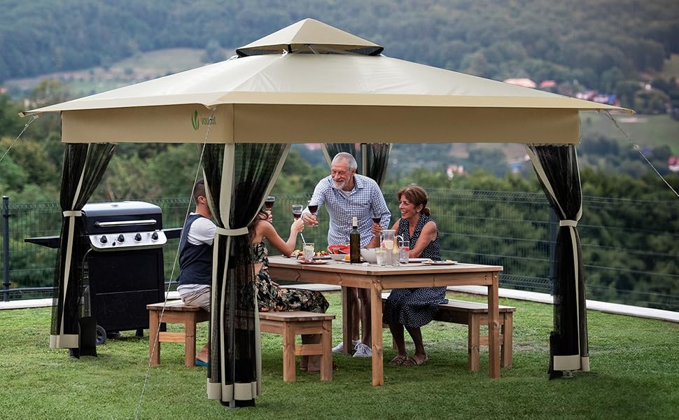 Carpa Plegable Gazebo 3.6x3.6m con Paredes Laterales de Malla