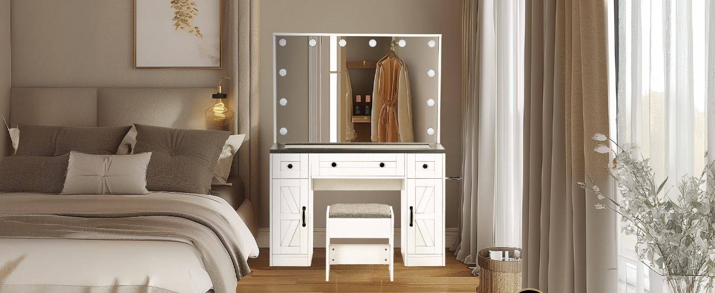 White Farmhouse Vanity Desk