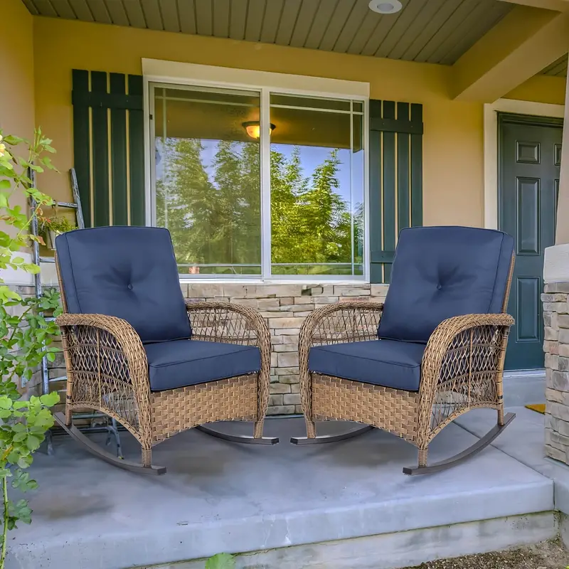   DE 2 SILLAS MECEDORAS DE MIMBRE      , CON COJINES,    ,  ,   DE  , CON    , COJINES     RESISTENTES     detalles 4