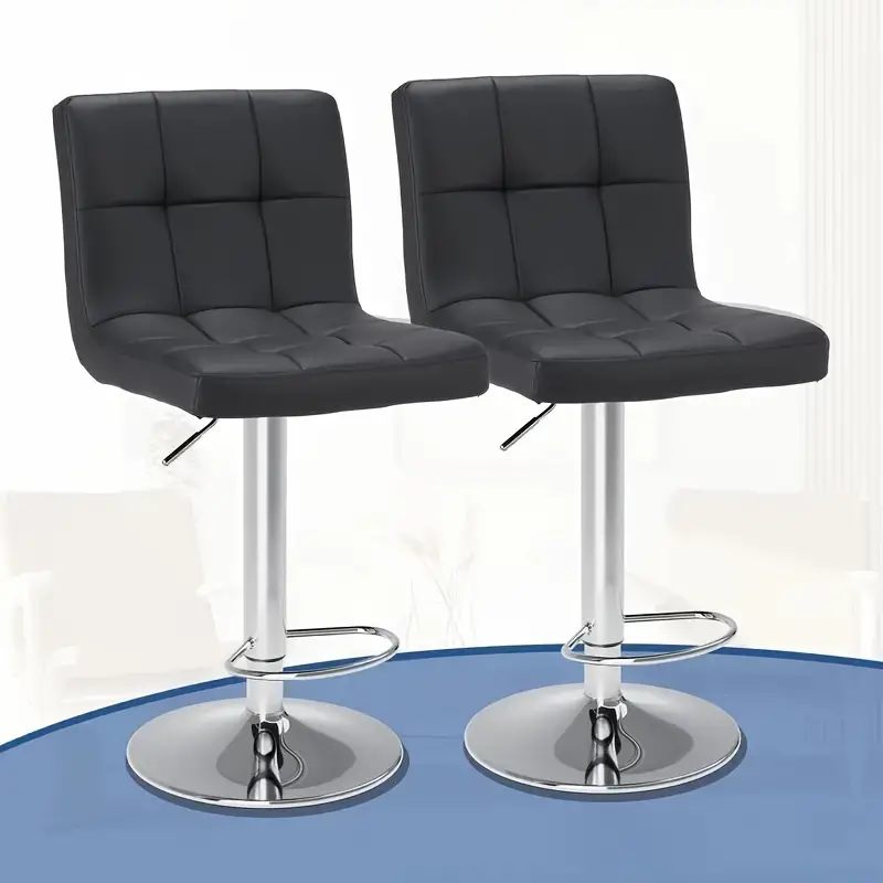 Conjunto de 4 taburetes de bar: Cuero PU de lujo, giratorios y ajustables, taburetes de mostrador de   brazos con cojín engrosado y respaldo, taburetes de bar   hidráulica,   detalles 0