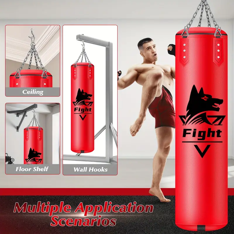 Bolsa de boxeo colgante para adultos, equipo de entrenamiento de boxeo de cuero de PU súper, saco pesado con guantes de MMA de 12OZ, juego de sacos de boxeo sin relleno para entrenamiento de karate, kickboxing, muay thai detalles 1