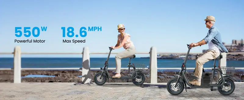 Scooter eléctrico de 550W con cesta para perros, alcance de 20 millas, velocidad de hasta 18.6 MPH, amplio espacio de almacenamiento para mascotas y carga detalles 1