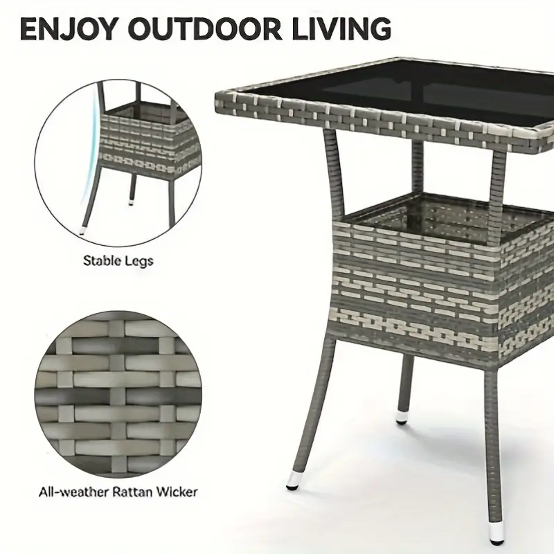 mesa de comedor de mimbre para patio furnizest con 4 asientos y   de vidrio templado, ideal para el entretenimiento y la relajaci&oacute;n  . detalles 7