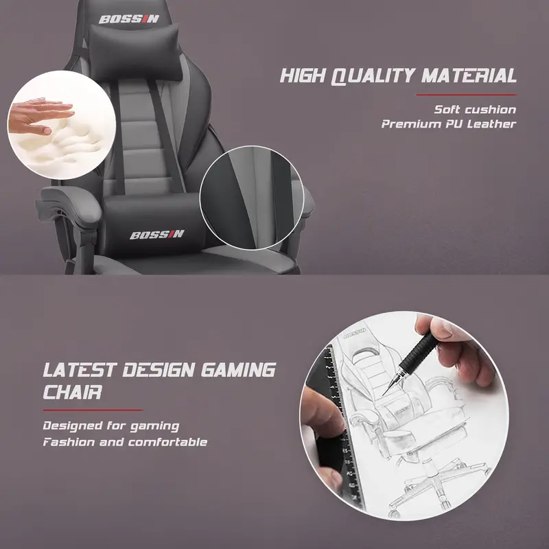 con masaje, de escritorio computadora PU con reposapiés y reposacabezas, ergonómico resistencia, de deportes electrónicos de de tamaño, y detalles 5