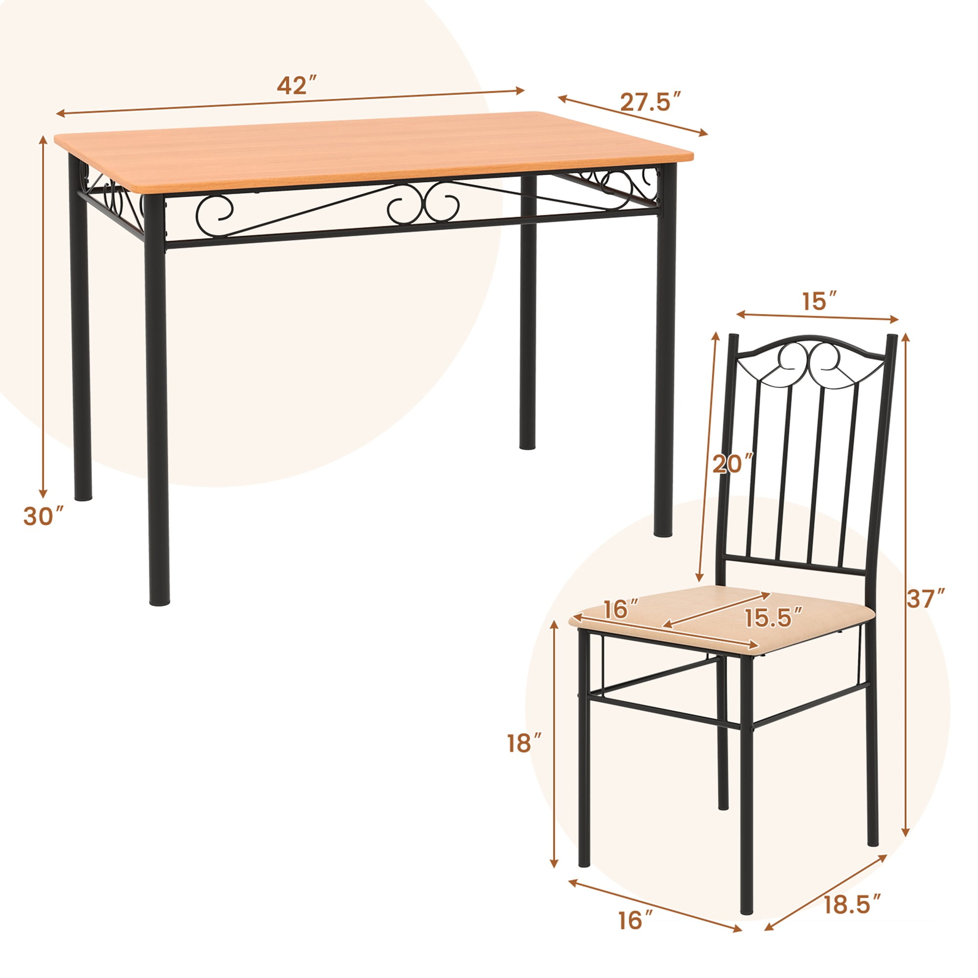 Costway Juego de comedor de 5 piezas, mesa de metal de madera de 30 "y 4 sillas, muebles de desayuno de cocina negros
