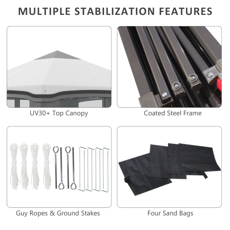 Tienda de campaña con dosel emergente de 10' x 10' con red, carpas instantáneas para fiestas, altura ajustable, con bolsa de transporte con ruedas y 4 bolsas de arena para exteriores, jardín, patio