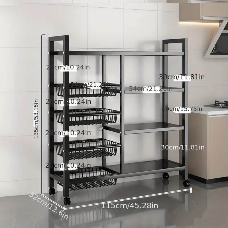 Cesta de almacenamiento de malla rodante con deslizamiento universal para la limpieza y el almacenamiento, cesta de almacenamiento de verduras, estante de almacenamiento de cocina, estante de almacenamiento práctico para almacenar suministros. detalles 6
