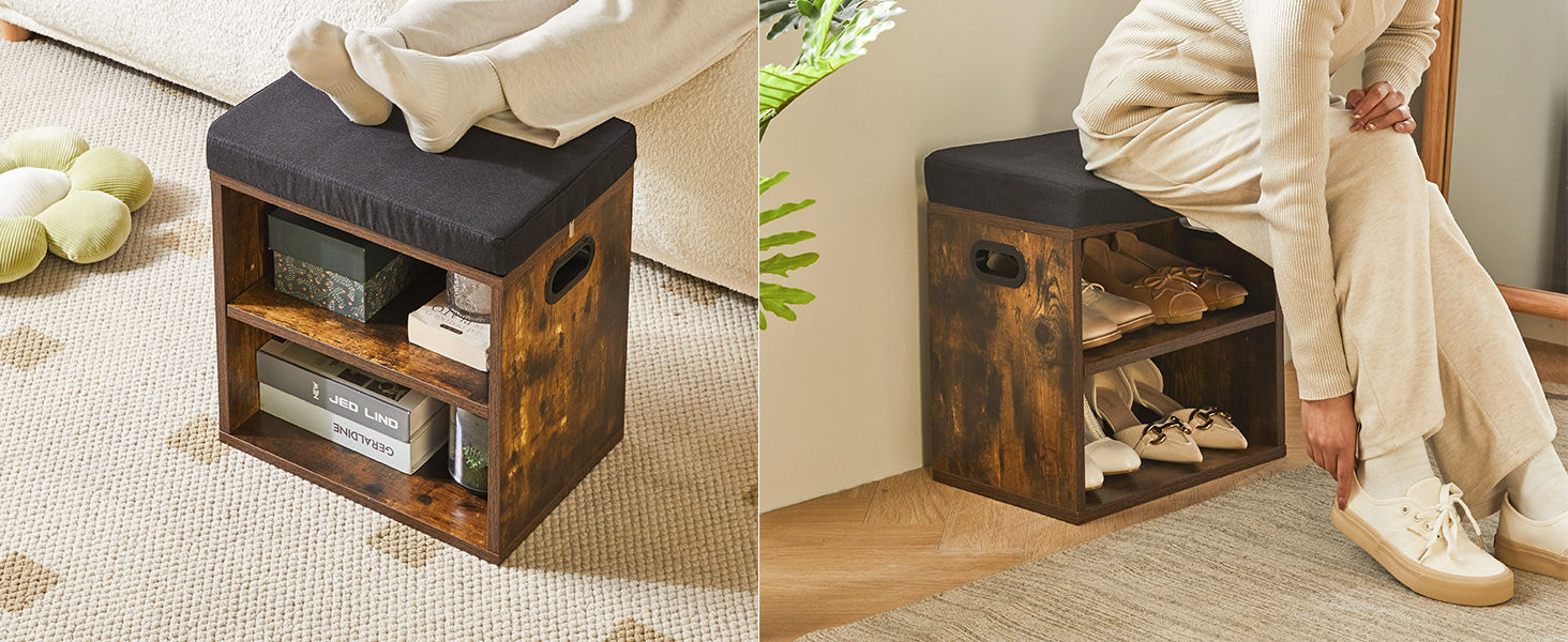 Zapatero de 2 niveles con asiento acolchado