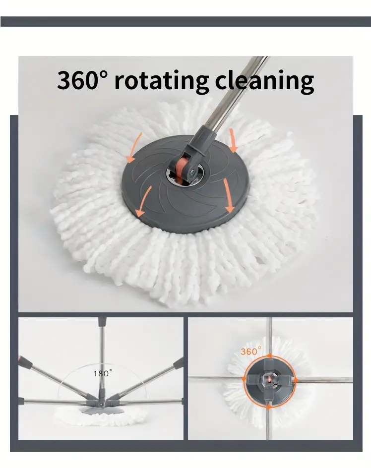 1 Set, Conjunto De Fregona Y Cubo Giratorio Para El Hogar, Fregona De Piso Giratoria, Fregona De Lavado Sin Manos, Fregona De Eliminación De Polvo, Uso En Seco Y Húmedo, Perfecto Para El Hogar, Cocina, Baño, Suministros De Limpieza, Herramienta De Limpieza detalles 2