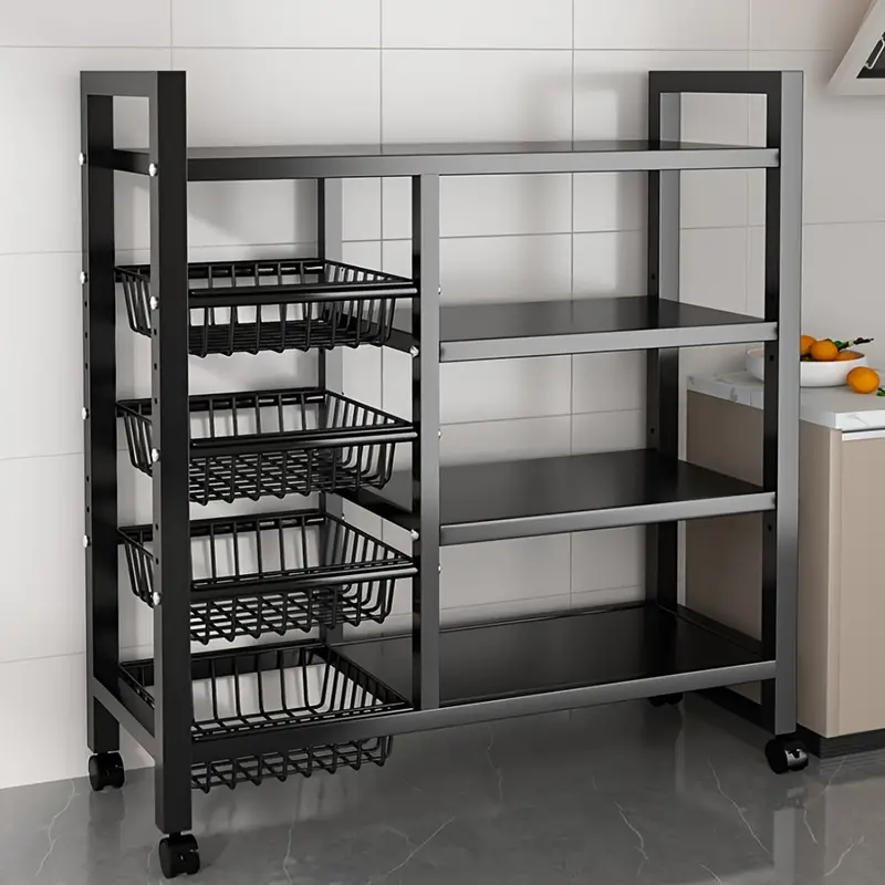 Cesta de almacenamiento de malla rodante con deslizamiento universal para la limpieza y el almacenamiento, cesta de almacenamiento de verduras, estante de almacenamiento de cocina, estante de almacenamiento práctico para almacenar suministros. detalles 5