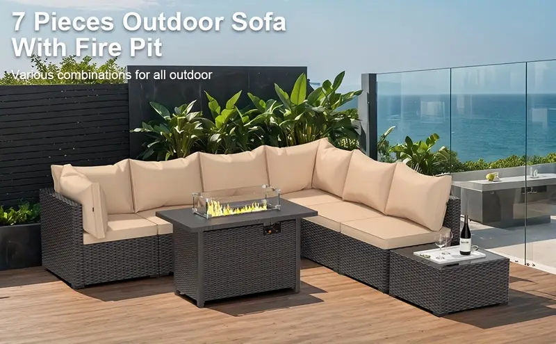 Conjunto de muebles de patio     con mesa de  , 8 piezas de muebles seccionales de patio de mimbre, sofá de conversación de patio y   de 42 detalles 0