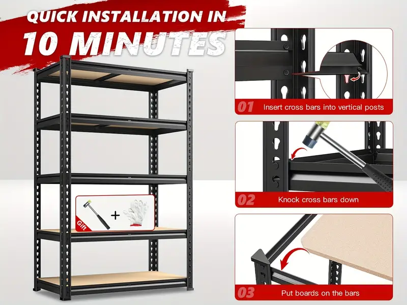 Estanter&iacute;a de garaje de 72, estantes de almacenamiento, estantes de garaje, estanter&iacute;a de almacenamiento de metal de 5 niveles, estantes de almacenamiento de garaje ajustables para despensa de almac&eacute;n de artesan&iacute;a, s&oacute;tano 72*35.5*11.8 detalles 3