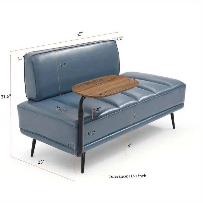 modern grey   leather bench 55 wide upholstered end of bed couch with 360 swivel tray ottoman for living room bedroom storage details 7