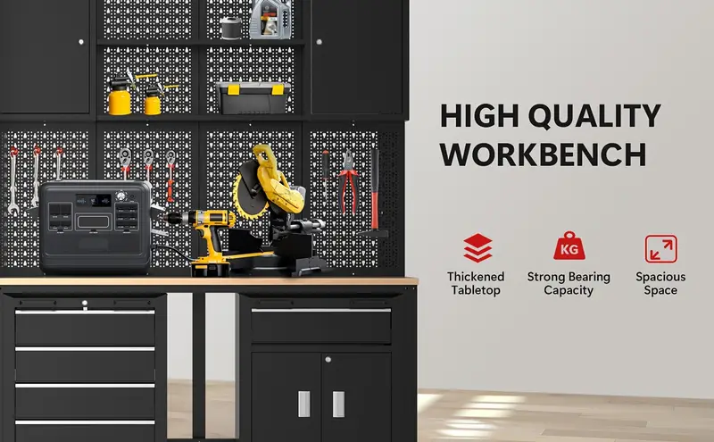 Taller de 6 piezas en , gabinete de almacenamiento para garaje, incluye cajones de acero, rodante y tablero de , gabinete de almacenamiento con cerradura, perfecto para organizar y las herramientas. detalles 6